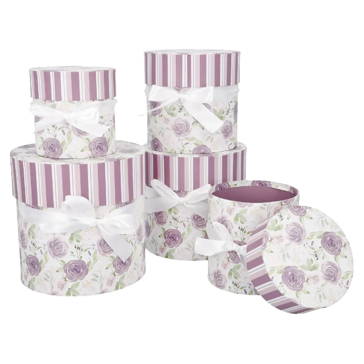 5er Set Geschenkkarton Rosenl/rund, Lila