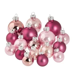 17er Set Glaskugeln Mix, Rosa