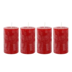 4er Set Kerze Rustik, Rot, 6 X 10 Cm