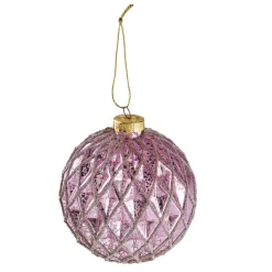 Kugel Relief, Rauten/lila/gold, 10 Cm
