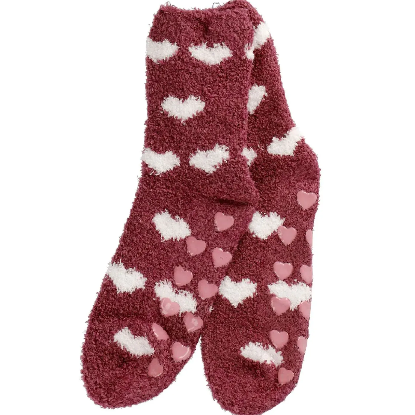 Kuschelsocken Anti-Rutsch, Herzen/bordeaux