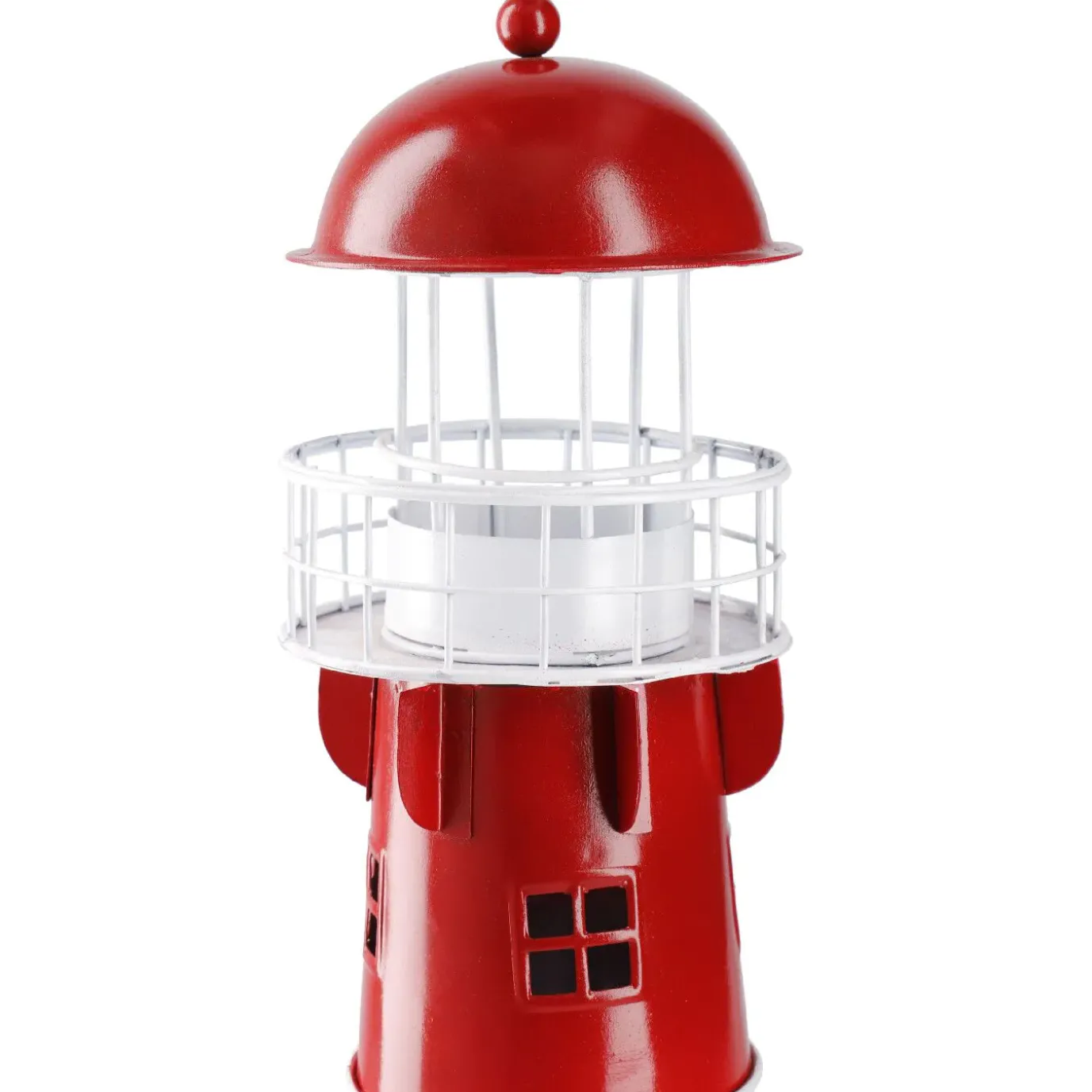 Windlicht Leuchtturm, Rot/weiß, 36 Cm
